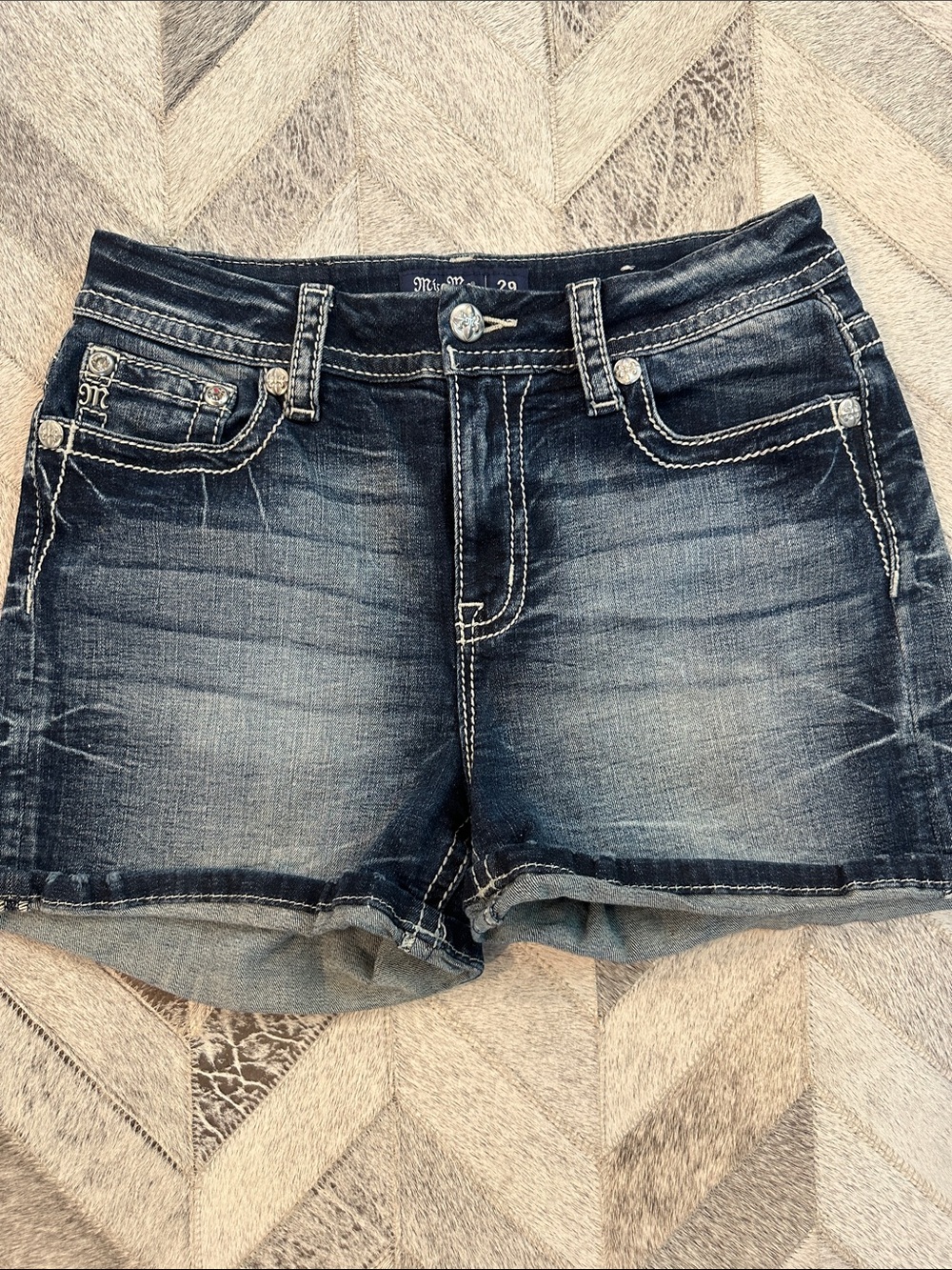 Miss Me Faded Dark Blue Denim Cutoff Shorts